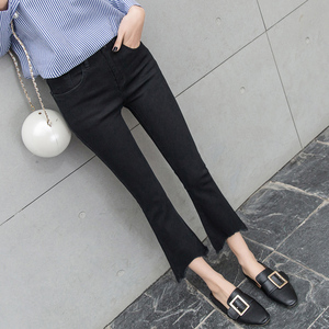 新款九分微喇牛仔裤