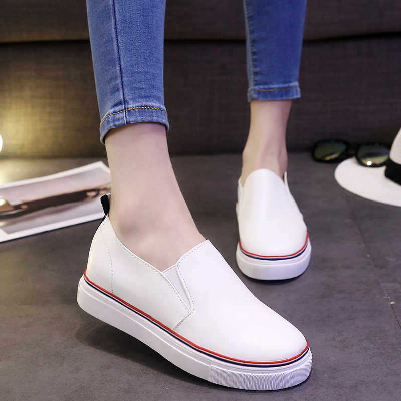 一秒疯抢_小白鞋女夏皮面厚底2016新款韩版一