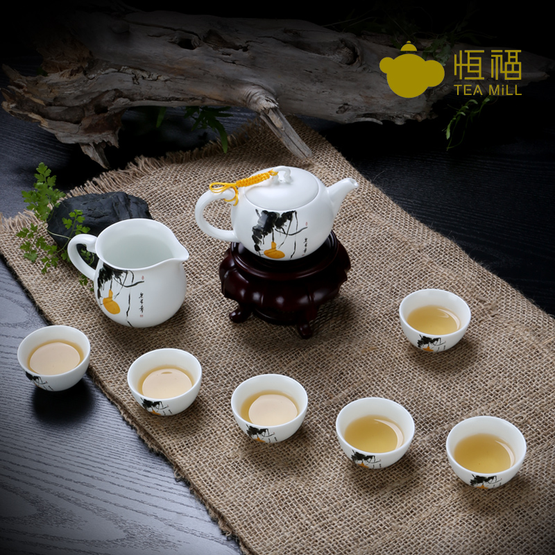 恒福正品 景德镇陶瓷功夫茶具整套套装作品 福禄如意茶壶半组