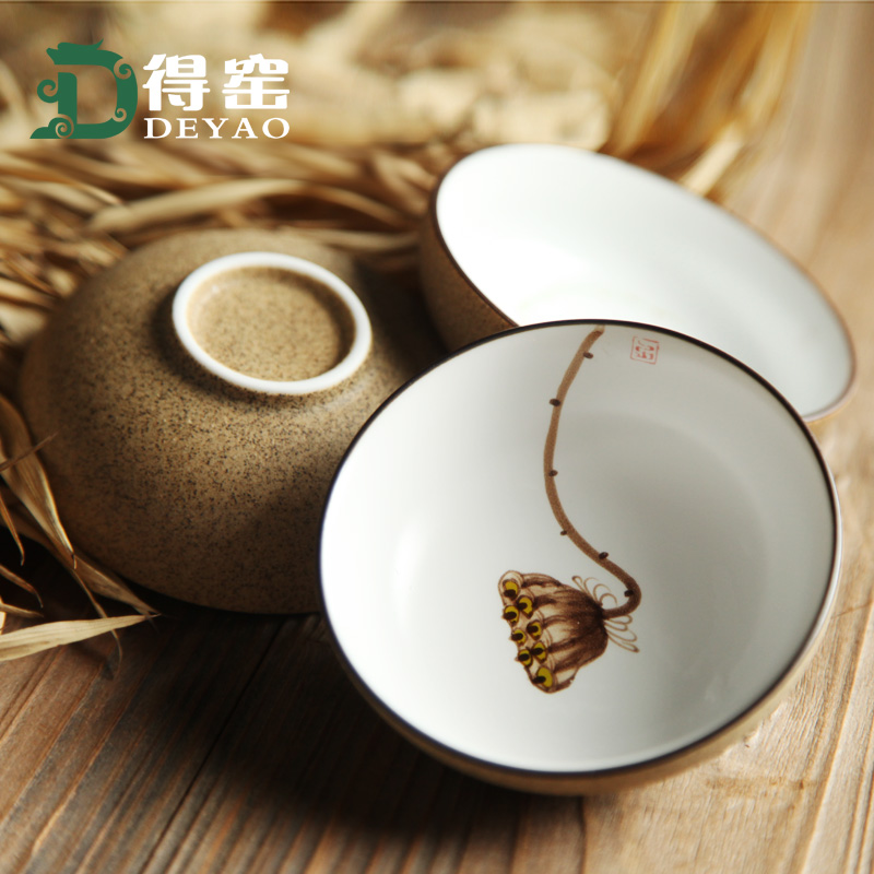 景德镇手绘陶瓷茶杯定窑陶泥品茗杯功夫茶具杯粗陶普洱杯