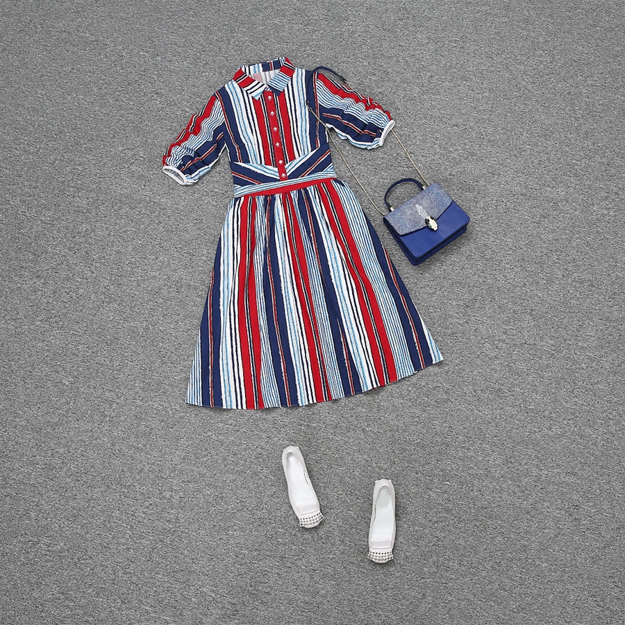 魅力与幻想欧洲站2016春装新款翻领拼色条纹