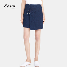 艾格Etam新款时尚简约圆环扣不规则牛仔短款半身裙17011905344图片