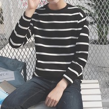 修身 体恤圆领打底衫 林弯弯 海魂衫 长袖 潮秋季新款 T恤韩版 条纹男士