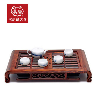 汉唐茶具 茶盘实木 红檀木抽屉式储水排水茶台 红木和美茶盘茶海