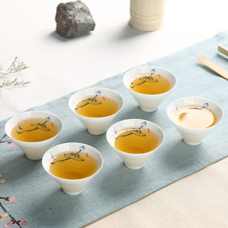 景德镇高白薄胎青花瓷斗笠杯品茗杯陶瓷功夫茶具茶杯茶盏单杯茶碗