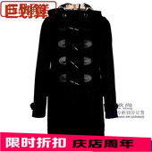 欧洲正品代购Burberry女士羊毛外套连帽粗呢长款大衣3946325黑色