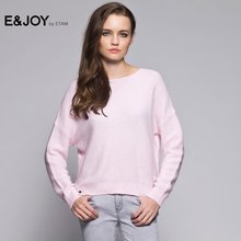 E&joy 2016春季女装纯色落肩袖简洁圆领休闲针织衫B680图片