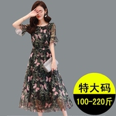 显瘦沙滩长裙200斤加肥加大码 雪纺真丝 胖子连衣裙女胖mm2017新款