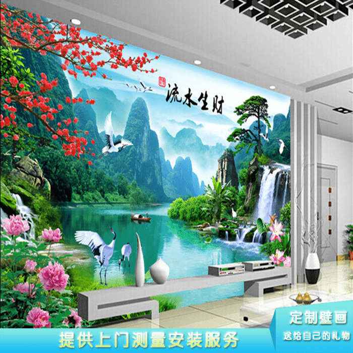 3d立体山水风景电视背景墙墙纸客厅卧室无缝无纺布壁纸 大型壁画