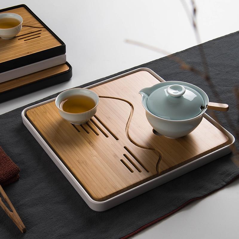 祥福茶盘简约日式竹制密胺储水干泡盘托盘茶盘竹茶台现代茶艺茶海