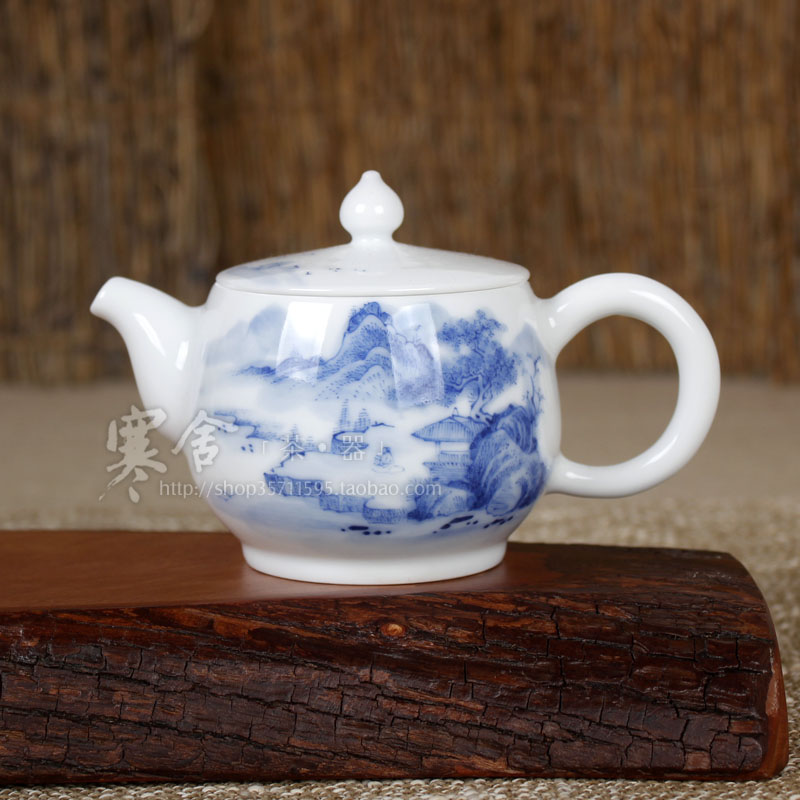 包邮景德镇手绘青花瓷茶壶/纯手工制作/功夫茶具/手绘青花山水壶