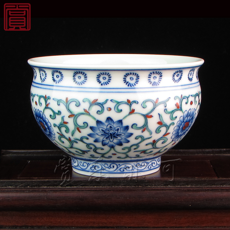 景德镇瓷器京德贵和祥茶杯 纯手工茶具手绘大杯斗彩缠枝莲大品杯