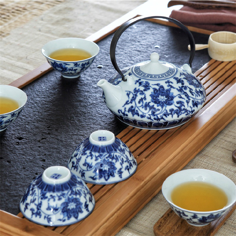 青花瓷茶具 景德镇7头陶瓷茶具套装 整套茶具茶杯茶壶 礼品茶具