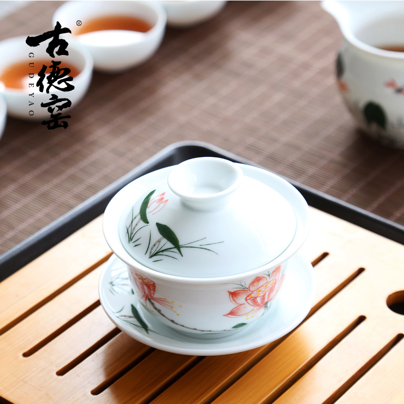 精品景德镇青花瓷盖碗大号陶瓷功夫茶具三才碗杯敬茶碗泡茶壶茶杯