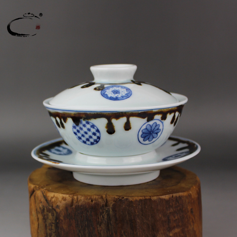 贵和祥盖碗茶杯 泡茶碗景德镇陶瓷手绘功夫茶具青花窑变三才碗杯