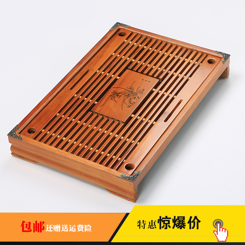 特价功夫茶具配件实木小号排水茶盘竹木制茶海储水茶台抽屉式托盘