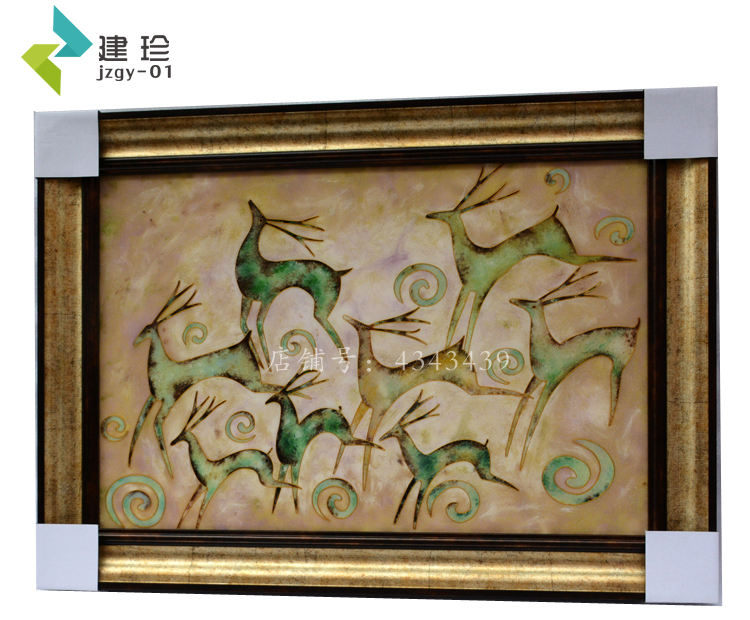 新品《发财鹿》景泰蓝工艺画成品掐丝珐琅40*60纯手工