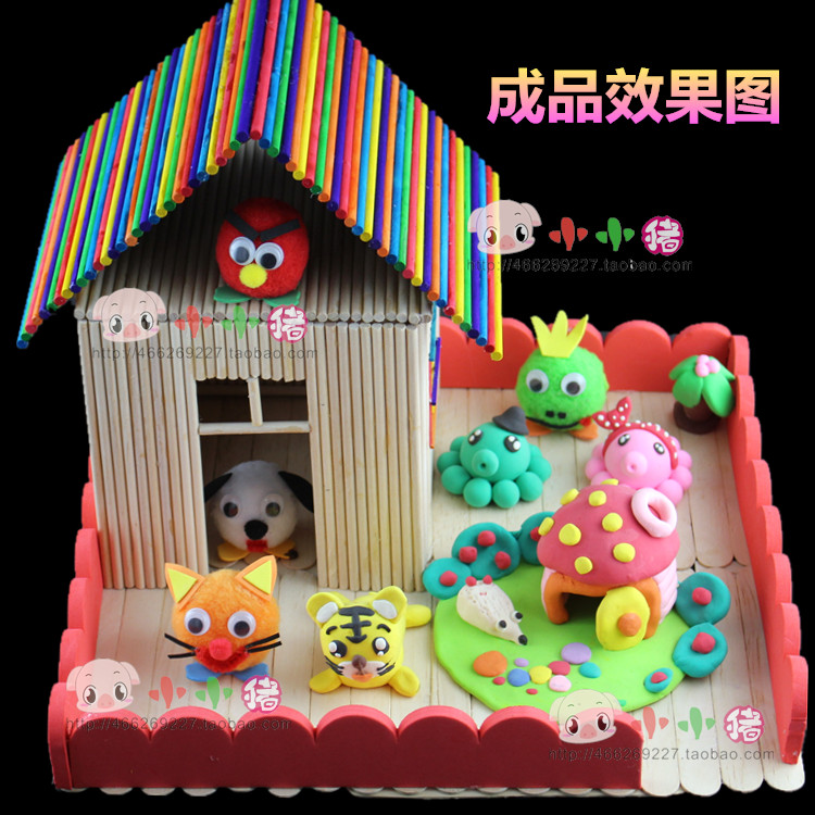彩色圆木棒 木棍 木条 幼儿园区域手工diy房子 建筑 雪糕棒材料
