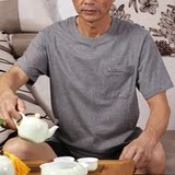 中老年男士短袖T恤圆领纯棉纯色宽松大码中年爸爸装汗衫夏季半袖