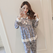 产妇纯棉哺乳喂奶可外穿家居服套装 产后孕妇睡衣长袖 月子服夏薄款