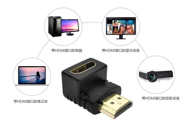 三星索尼小米电视高清hdmi接口公对母直角90度向下转拐弯头转接头
