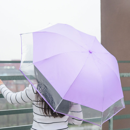 小清新半透明唯美三折雨伞 韩版学生创意旅游便携折叠小雨伞男女q