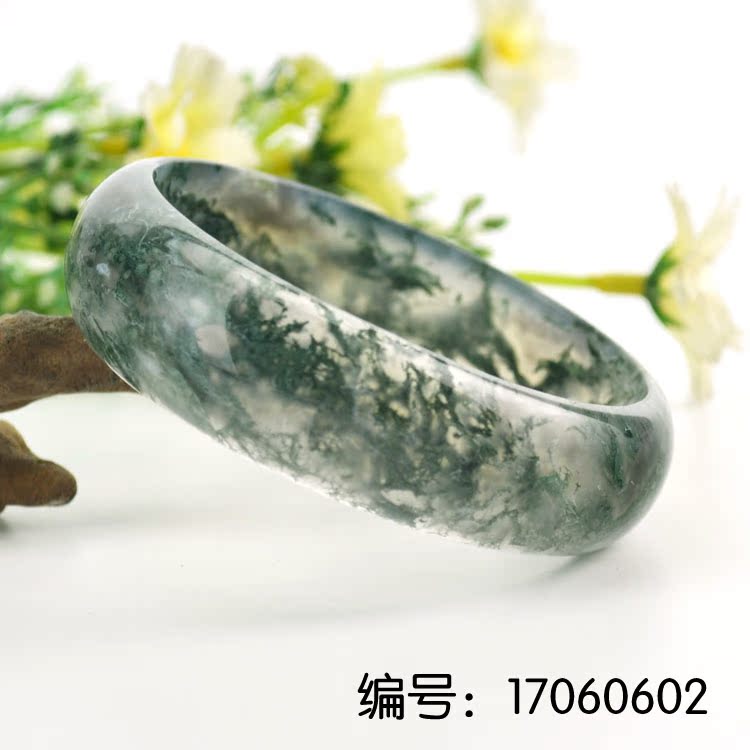 天然水草玛瑙手镯 冰透堪比水晶绿幽灵流行饰品 内径54-64mm齐全