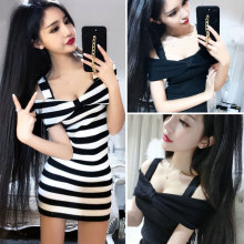 背心裙吊带两件套女中长款 性感薄 修身 毛衣条纹针织衫 打底套头无袖