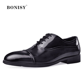 婚宴鞋 擦色皮鞋 爸爸鞋 漆皮韩版 BONISY波尼仕头层牛皮商务男鞋