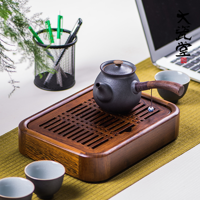 黑檀木茶盘功夫茶具盛水小号茶台鸡翅木托盘竹制茶海蓄水实木茶盘
