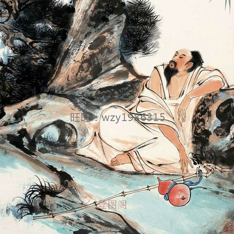 太白醉酒图挂画 人物画像 酒文化装饰画 卷轴画挂画 丝绸画已装裱