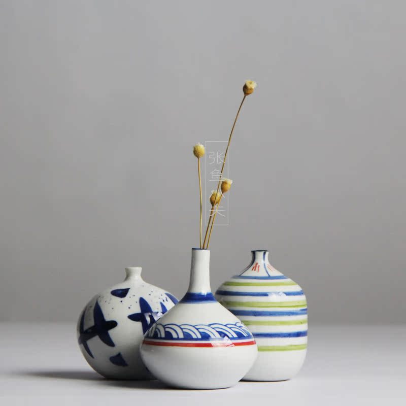 陶瓷迷你小花瓶禅意茶桌摆件装饰品日式手绘手工花器干花花插复古
