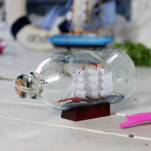 幸运星 大号帆船漂流瓶许愿瓶 创意礼物送女生表白 幸运星木塞瓶中船