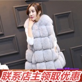 狐狸毛背心整皮马甲斗篷修身 带帽裙摆冬 皮草外套女中长款