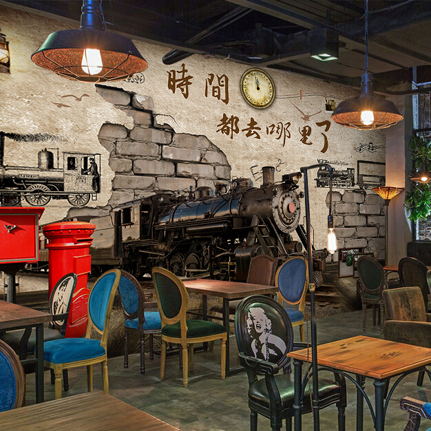 大型致青春怀旧复古80年代酒吧清吧咖啡厅茶餐厅网咖背景墙纸壁纸