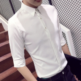 夏季修身男士短袖衬衣商务衬衫潮薄款韩版白发型师男装七分袖衬衫