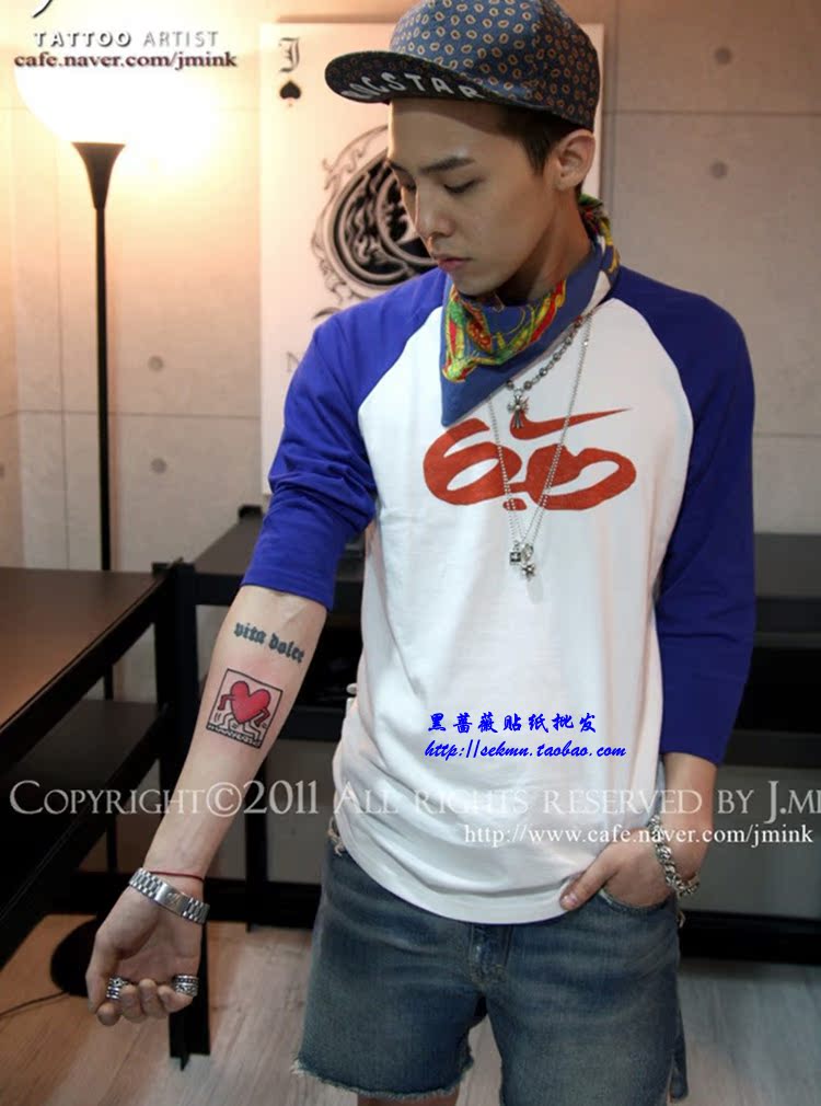 满10元包邮 韩国明星gd权志龙手臂同款红心爱心纹身贴纸防水男女