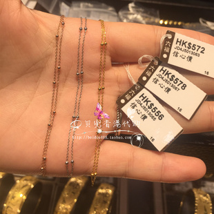 现货 香港六福珠宝18K黄金/白金/玫瑰金小光圆珠黄金项链