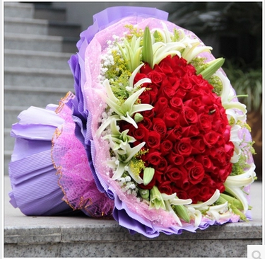 红玫瑰99朵 粉色香水百合9枝 鲜花上海教师情人节鲜花预定订花
