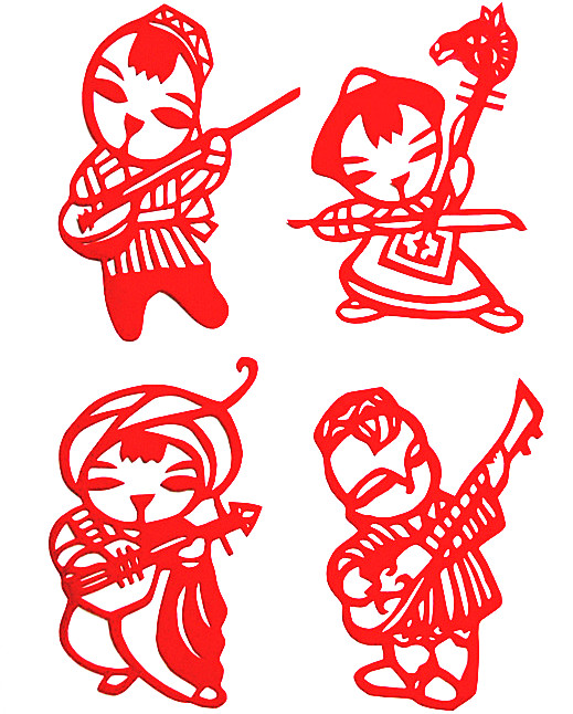 剪纸画装饰画纯手工 民族人物剪纸画 chinese paper cutting 小套