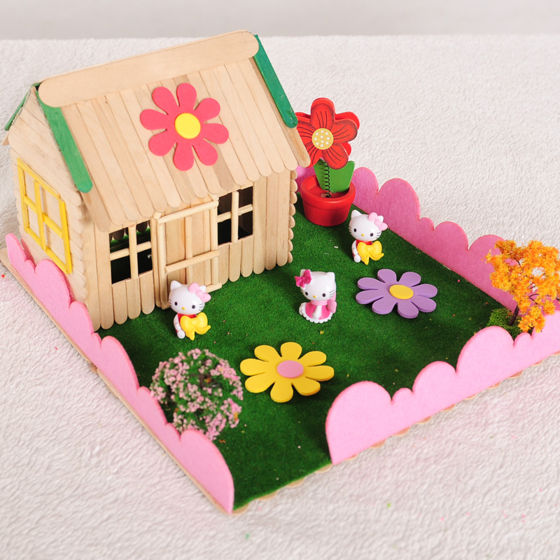 雪糕棒冰糕棒diy手工制作模型房子 儿童手工材料包木棒木棍小屋