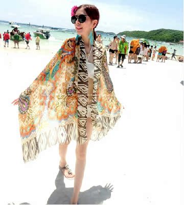 海滩必备围披肩纱腰巾披纱泳衣比基尼大纱巾纱