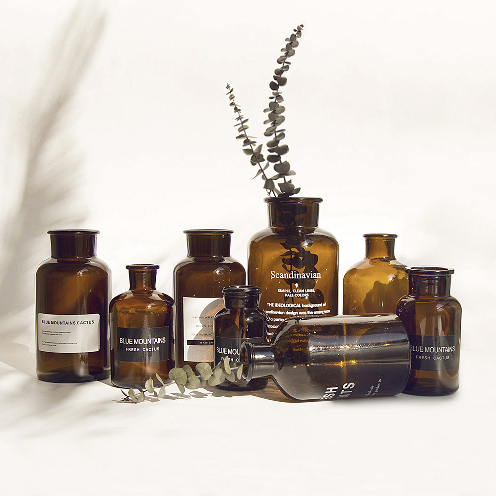 态生活北欧摆件复古小棕瓶文艺ins风透明棕色