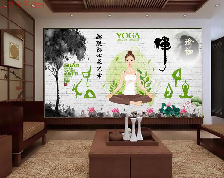 简约个性瑜伽养生馆背景墙装饰画壁纸瑜伽养生会所背景墙纸壁画