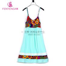 专柜芬腾睡衣2016夏款 女式100%粘纤吊带睡裙天丝棉家居服睡裙 正品
