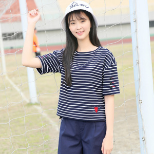 修身短袖条纹T恤女
