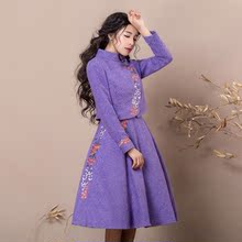 背心裙 槿华 3XL 女装 上衣 复古绣花毛呢套装 烟花烫正品