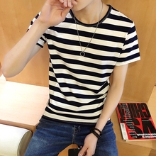 上衣服青少年海魂潮流短袖 半袖 t恤血男士 韩版 条纹打底衫 夏季薄款