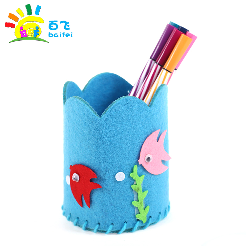 幼儿园儿童创意粘贴制作不织布笔筒 玩具 diy 儿童手工布艺笔筒立体