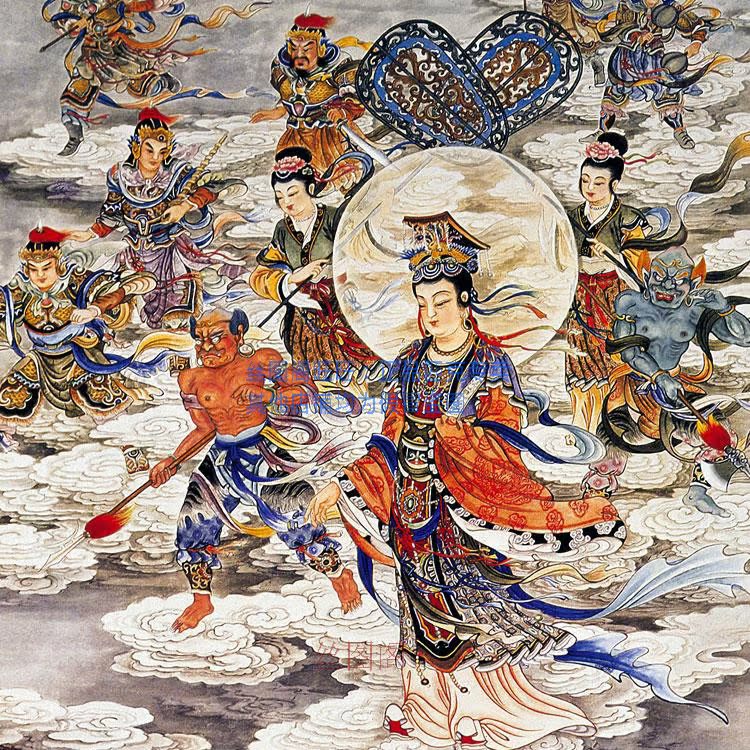 天上圣母助水图 妈祖天后丝绸卷轴画 挂画装饰画 字画